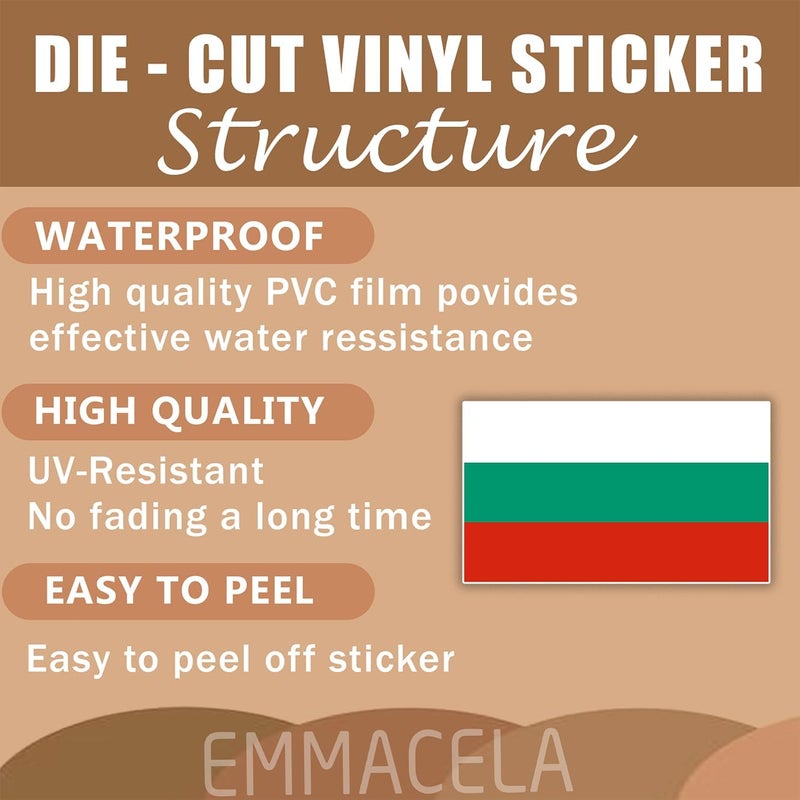 EMMACELA (3PCS) Bulgaria Flag stickers, Countries Flag Stickers - Waterproof Vinyl Decals For Laptops, Tumblers, Water Bottles, Books, Scrapbooks, Size 3 x 1.8 - Image 3